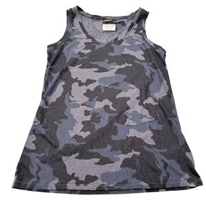 Prana Womens Camo Tank Top Small Gray Blue Camouflage Scoop Neck Yoga Hiking